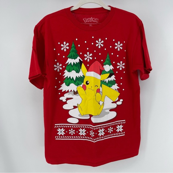 Pokemon Other - Pokemon Pikachu Red Holiday Print Short Sleeve Graphic T-Shirt, Kids XL